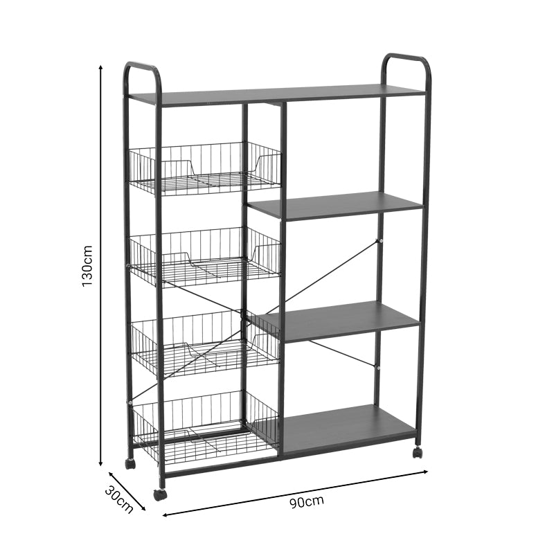 4-Tier Trolley Noli pakoworld MDF walnut-black 90x30x130cm