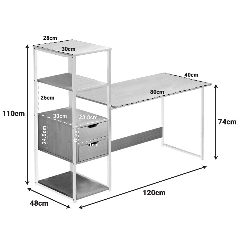Zayn ΙΙ desk with shelf-MDF natural-white 108x40x111cm