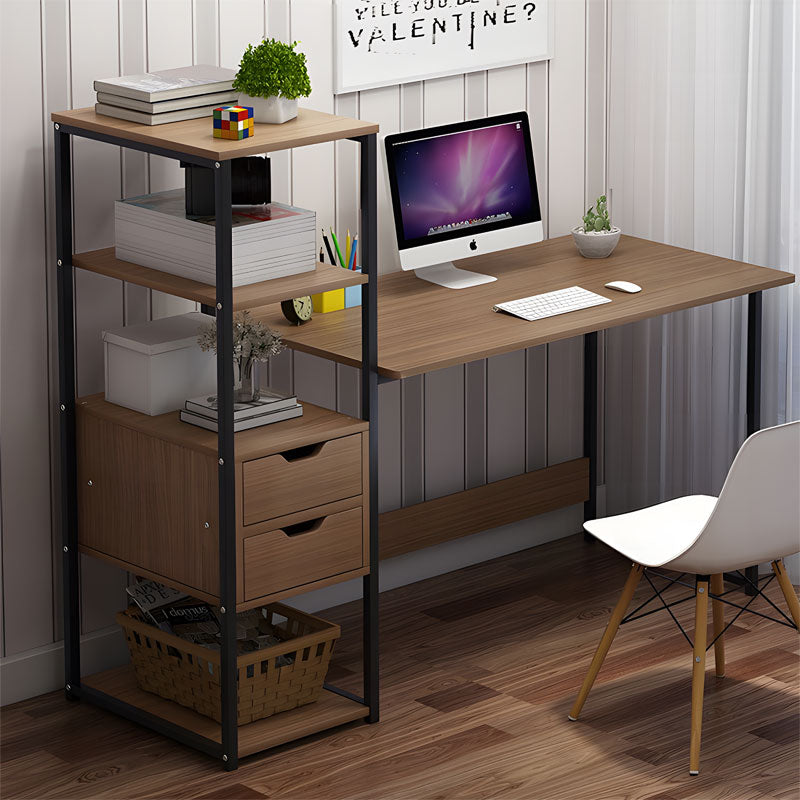 Zayn ΙΙ pakoworld desk with shelf-MDF walnut-black 107x40x110cm