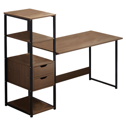 Zayn ΙΙ pakoworld desk with shelf-MDF walnut-black 107x40x110cm