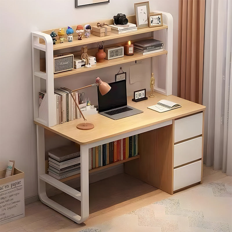 Soco pakoworld desk with shelf-MDF natural-white 120x50x147cm