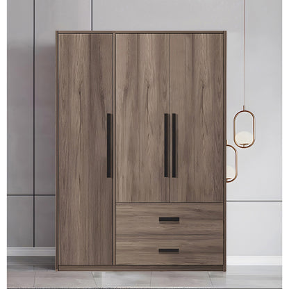 3-door wardrope Edritte pakoworld with drawers light walnut melamine 120x52x195cm