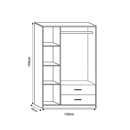 3-door wardrope Edritte with drawers light walnut 120x52x195cm