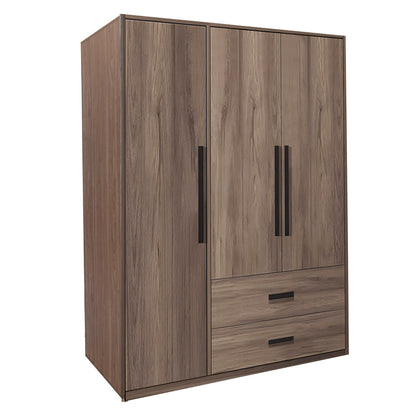 3-door wardrope Edritte pakoworld with drawers light walnut melamine 120x52x195cm