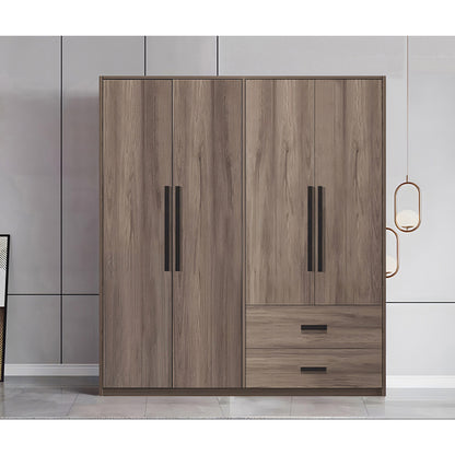 4-door wardrope Edritte pakoworld with drawers light walnut melamine 160x52x195cm