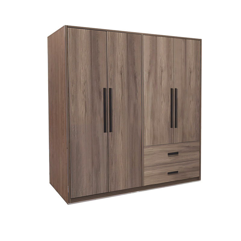 4-door wardrope Edritte pakoworld with drawers light walnut melamine 160x52x195cm