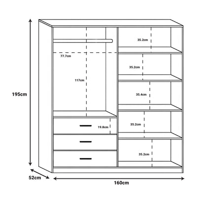 Sonlen wardrobe in walnut-charcoal shade 160x52x195cm