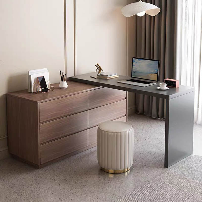 Multifunctional desk with integrated drawer unit, Reaze MDF in light walnut-anthracite color 120x50x73.5 cm.