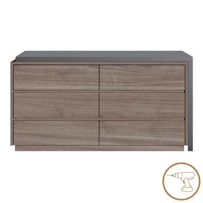 Multifunctional desk with integrated drawer unit, Reaze MDF in light walnut-anthracite color 120x50x73.5 cm.