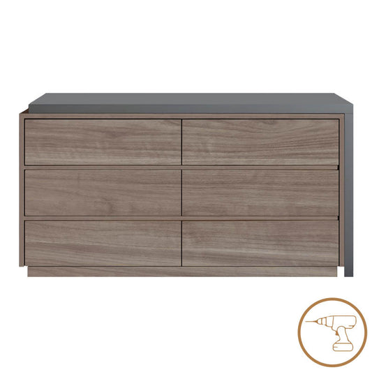 Multifunctional desk with integrated drawer unit, Reaze MDF in light walnut-anthracite color 120x50x73.5 cm.