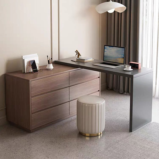 Multifunctional desk with integrated drawer unit, Reaze pakoworld melamine and MDF in light walnut-anthracite color 120x50x73.5 cm.