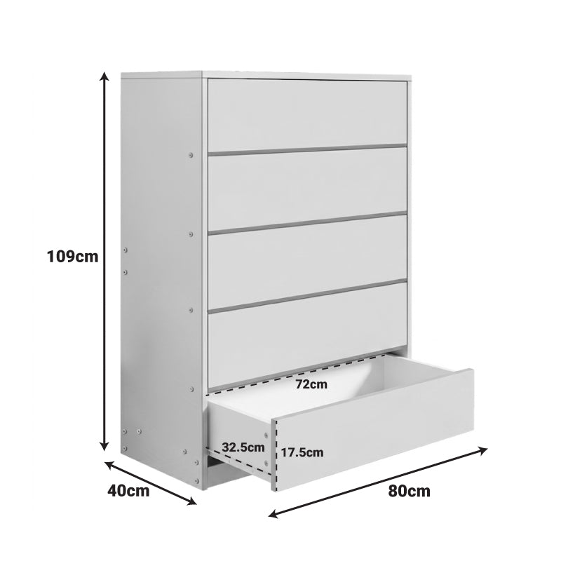 Kuanger mdf chest of drawers in white shade 80x40x109cm