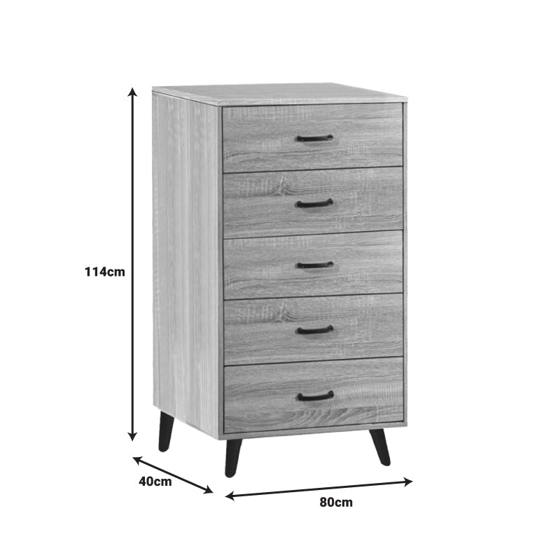 Adrenile pakoworld mdf chest of drawers in natural shade and black metal leg 80x40x114cm