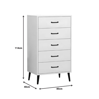 Adrenile pakoworld mdf chest of drawers in white shade and black metal leg 80x40x114cm