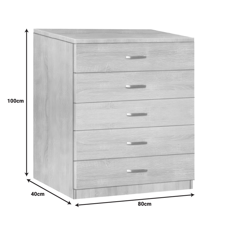 Gioko chest of drawers with 5 drawers in natural shade 80x40x100cm