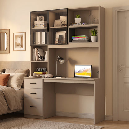 Computer desk-bookcase Citoro mdf in beige color 120x50x180cm