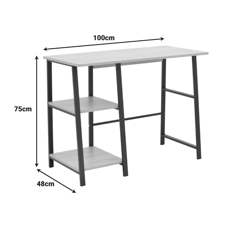 Study desk Ferje with shelves mdf in natural-black color 100x48x75cm