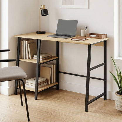 Study desk Ferje with shelves mdf in natural-black color 100x48x75cm