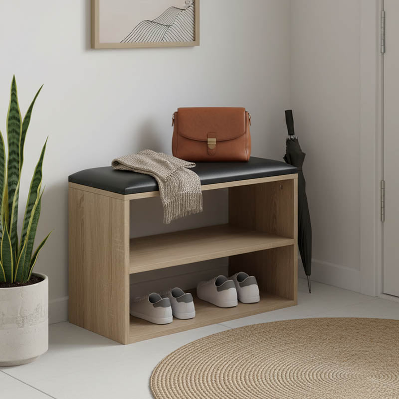 Shoe cabinet stool Kiana 4 pairs in natural color 60x32x44cm
