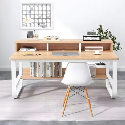 Study desk Evrepy mdf in oak color and white metal legs 100x60x83cm