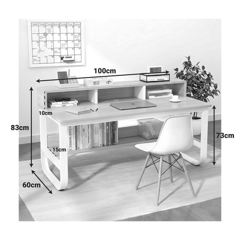 Study desk Evrepy mdf in oak color and white metal legs 100x60x83cm