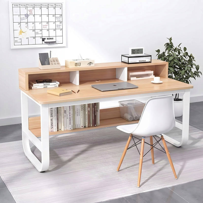 Study desk Evrepy mdf in oak color and white metal legs 100x60x83cm