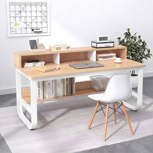 Study desk Evrepy mdf in oak color and white metal legs 100x60x83cm