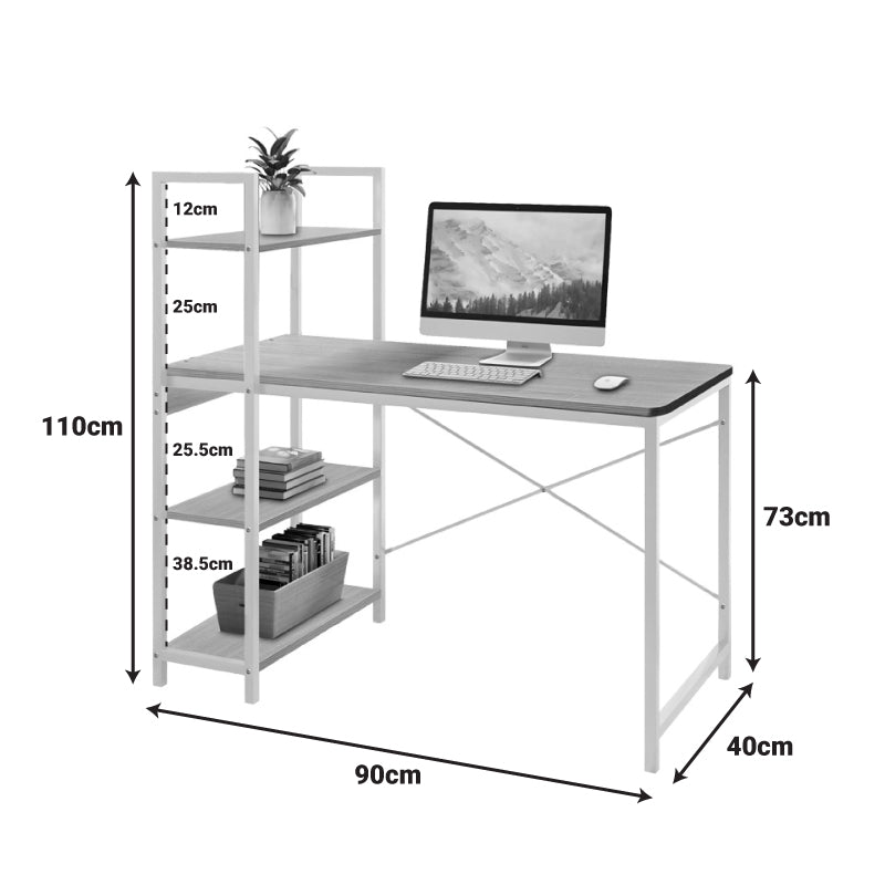 Study desk Bencour with bookcase mdf in natural color with black metal 90x40x110cm