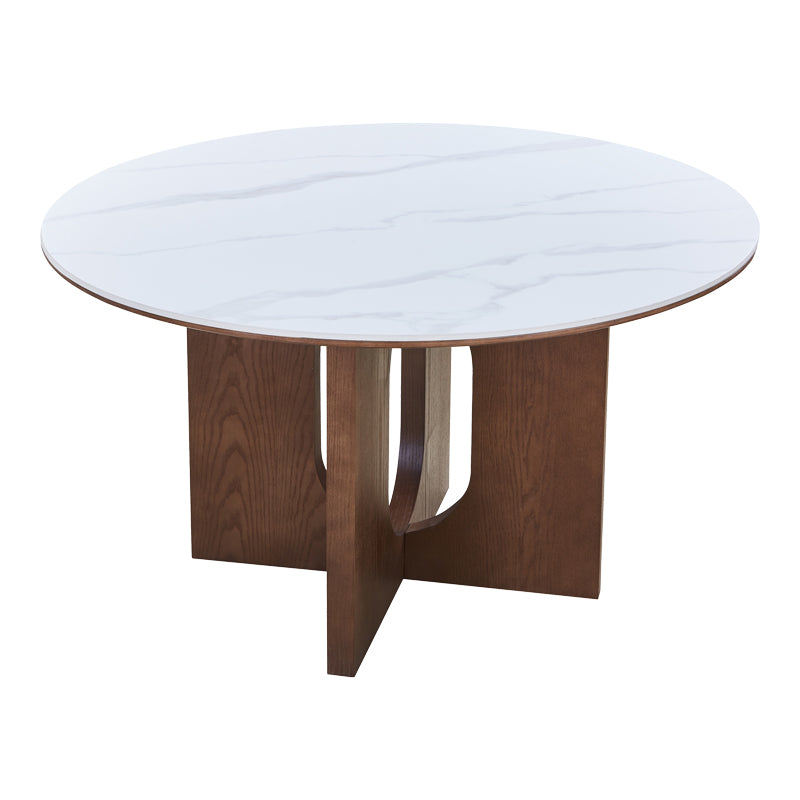 Dining table Merge sintered stone-mdf in marble white color - walnut base D130x75cm