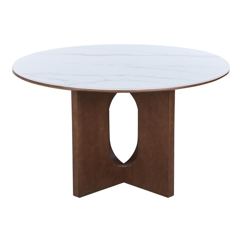 Dining table Merge sintered stone-mdf in marble white color - walnut base D130x75cm