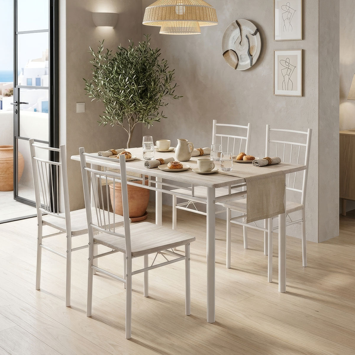 Dining set Roza 5pcs sonoma mdf and metal white legs 110x60x75cm