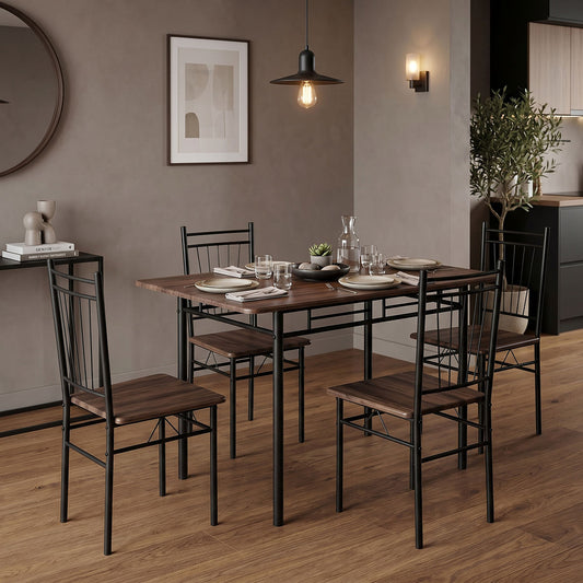 Dining set Roza 5pcs walnut mdf and metal black legs 110x60x75cm