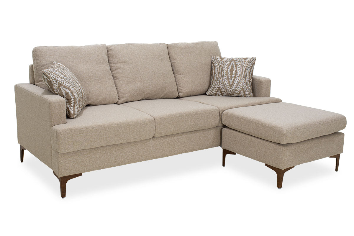 Corner sofa Slim pakoworld with beige fabric and two pillows 185x140x70cm