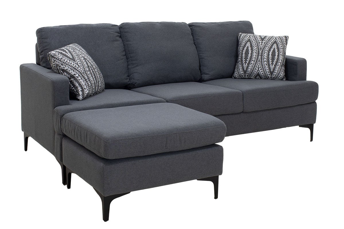 Corner sofa with dark grey Slim pakoworld fabric and two pillows 185x140x70cm