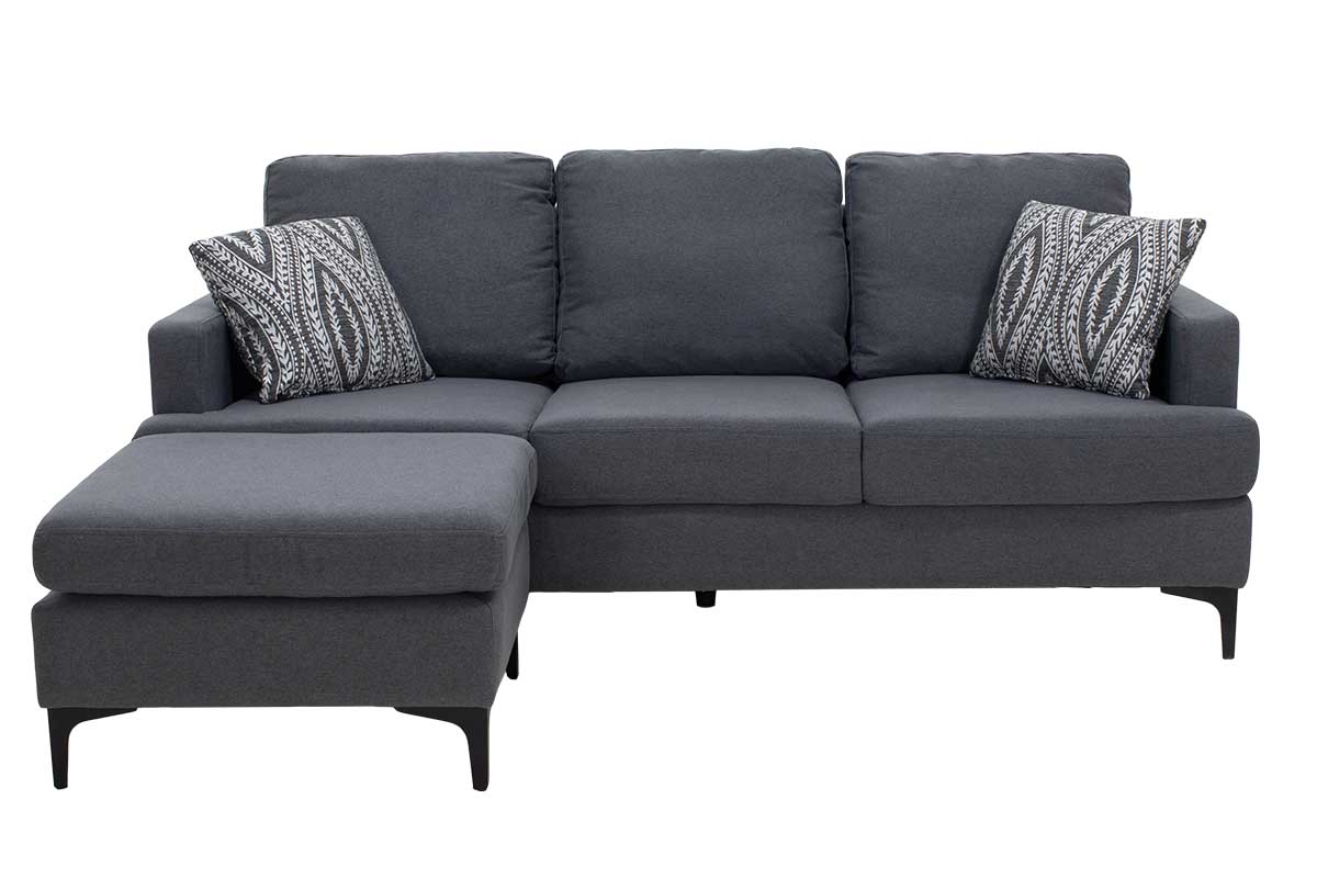 Corner sofa with dark grey Slim pakoworld fabric and two pillows 185x140x70cm