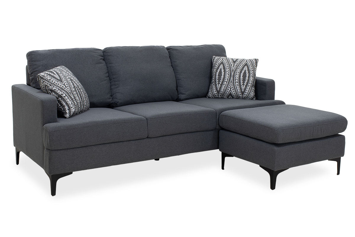 Corner sofa with dark grey Slim pakoworld fabric and two pillows 185x140x70cm