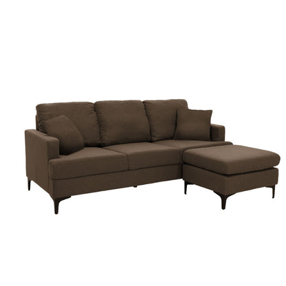 Corner sofa Slim pakoworld with brown fabric and two pillows 185x140x70cm