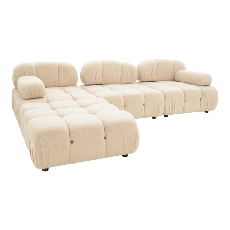 3-seater sofa Hypnotic with beige teddy fabric and two pillows 294x196x76cm