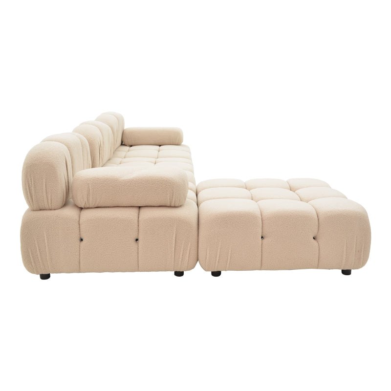 3-seater sofa Hypnotic with beige teddy fabric and two pillows 294x196x76cm