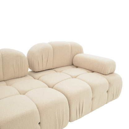 3-seater sofa Hypnotic pakoworld with beige teddy fabric and two pillows 294x98x74cm