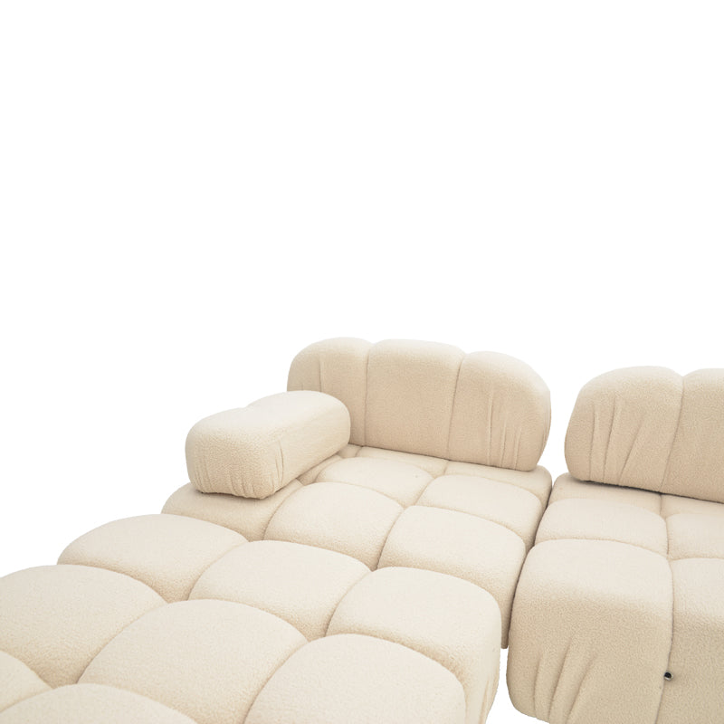 3-seater sofa Hypnotic with beige teddy fabric and two pillows 294x196x76cm
