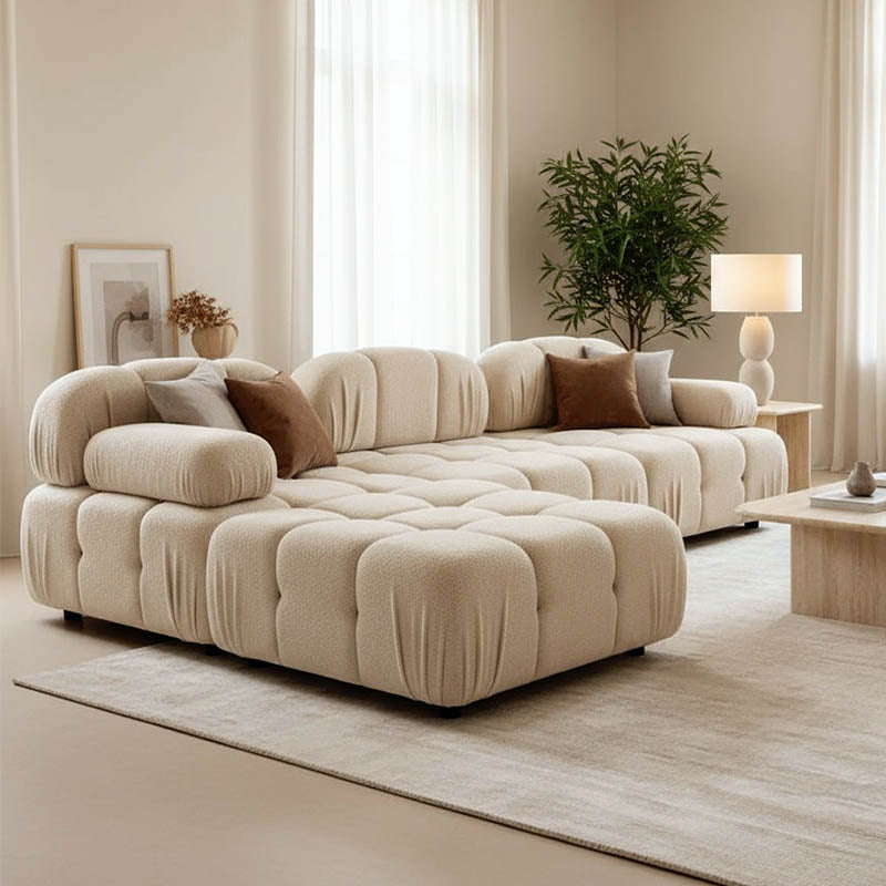 3-seater sofa Hypnotic with beige teddy fabric and two pillows 294x196x76cm