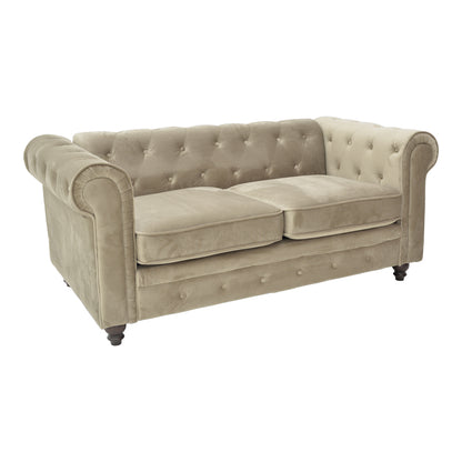 Two-seater sofa Chesterfield type velvet in beige shade 160x84x67cm