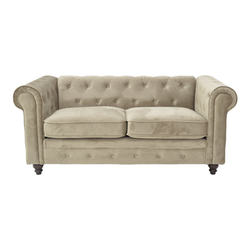 Two-seater sofa Chesterfield type velvet in beige shade 160x84x67cm