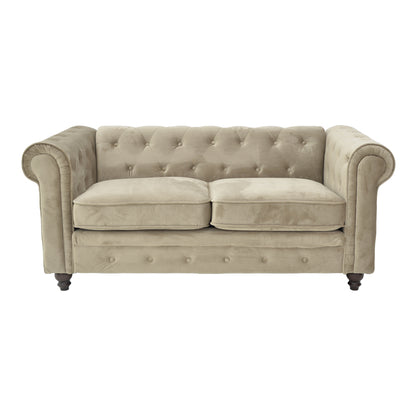 Two-seater sofa Chesterfield type velvet in beige shade 160x84x67cm