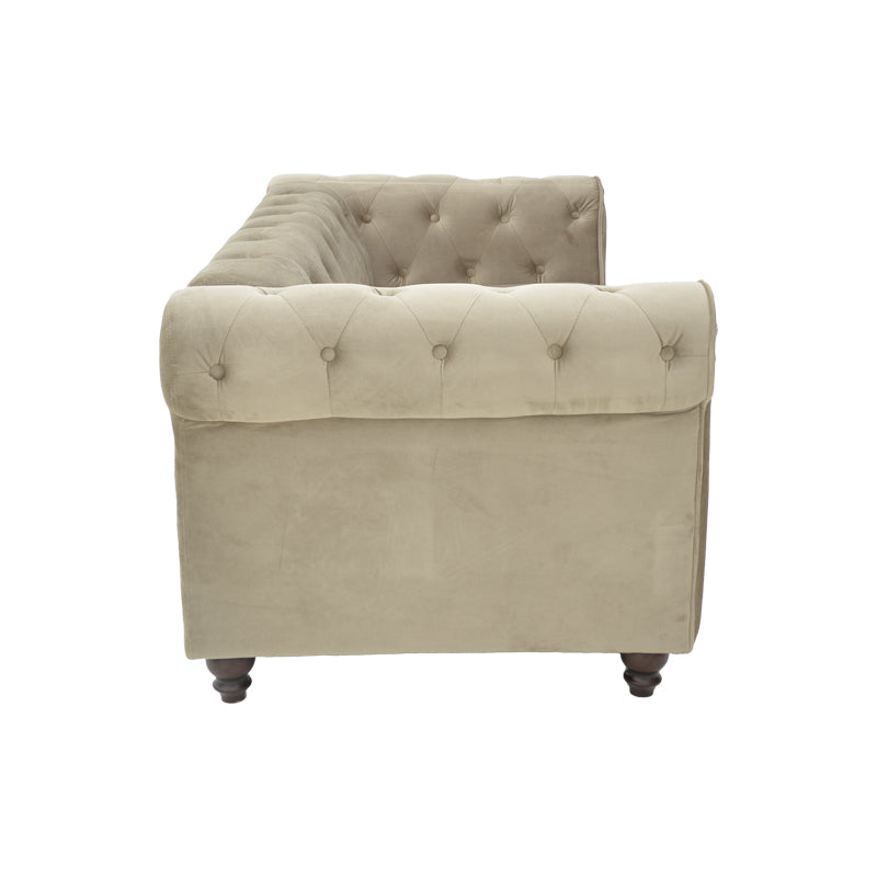 Two-seater sofa Chesterfield type velvet in beige shade 160x84x67cm