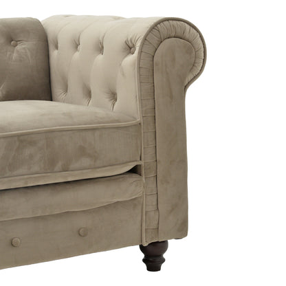 Two-seater sofa Chesterfield type velvet in beige shade 160x84x67cm