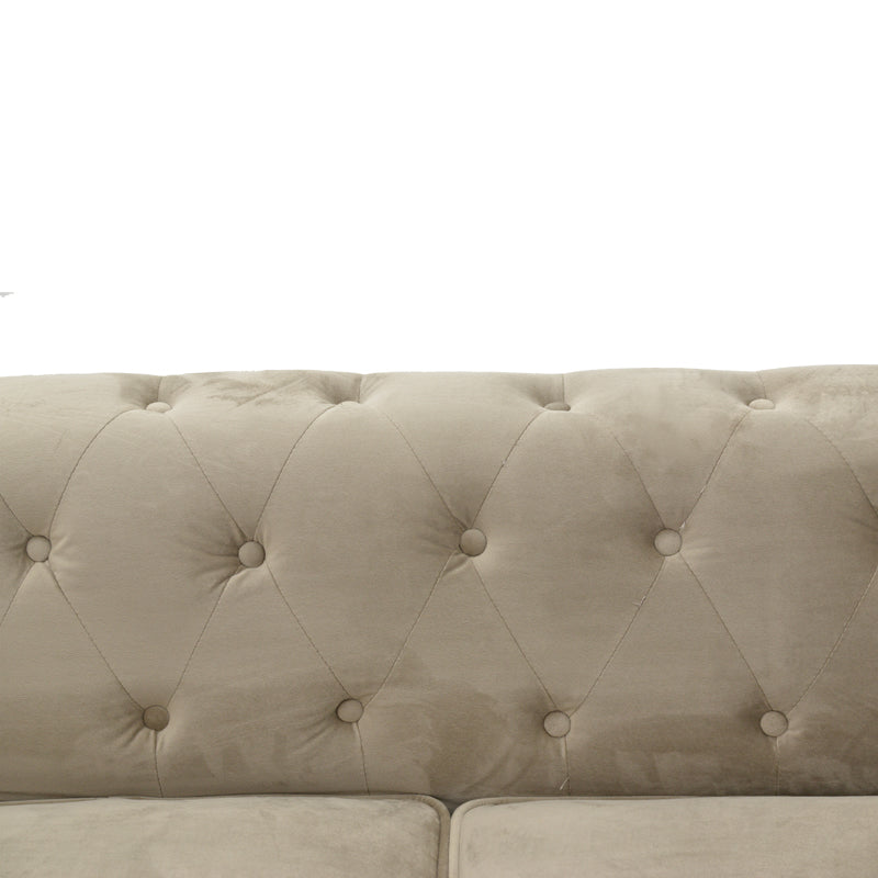Two-seater sofa Chesterfield type velvet in beige shade 160x84x67cm