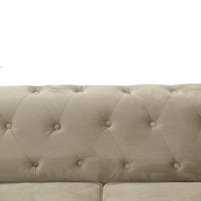 Two-seater sofa Chesterfield type velvet in beige shade 160x84x67cm