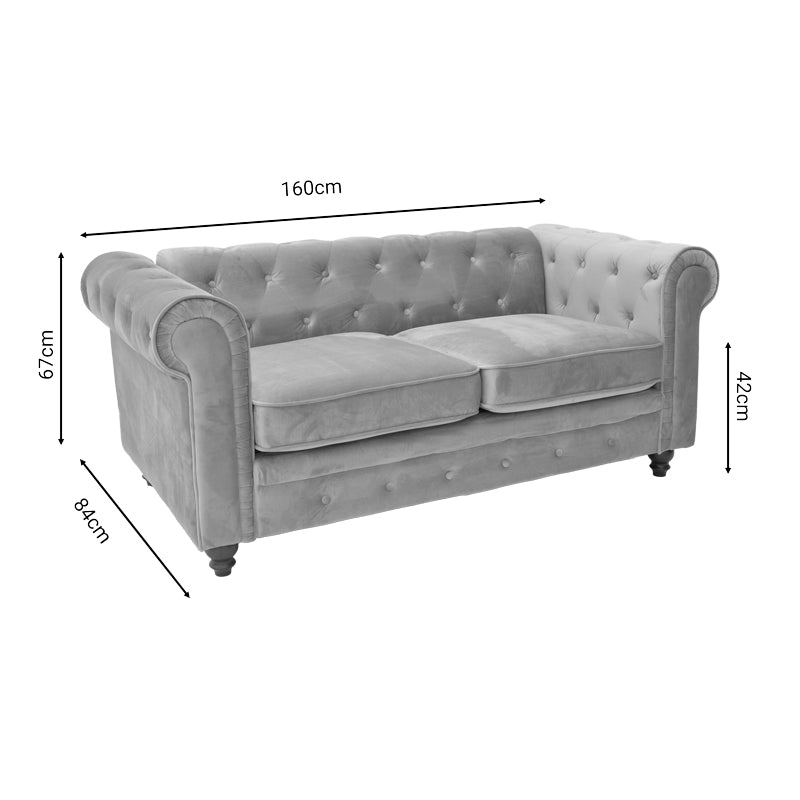 Two-seater sofa Chesterfield type velvet in beige shade 160x84x67cm